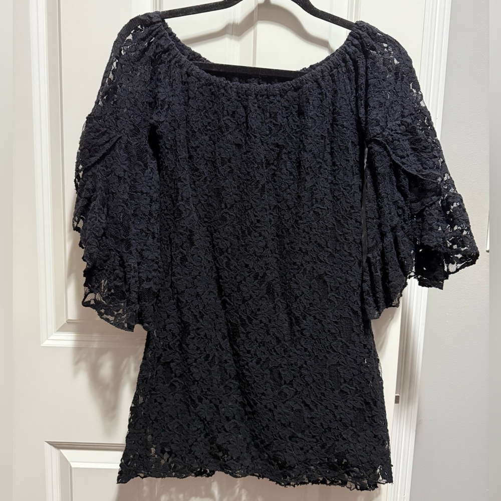 Arden b Crochet Bell Sleeve Tunic Top/Mini Dress